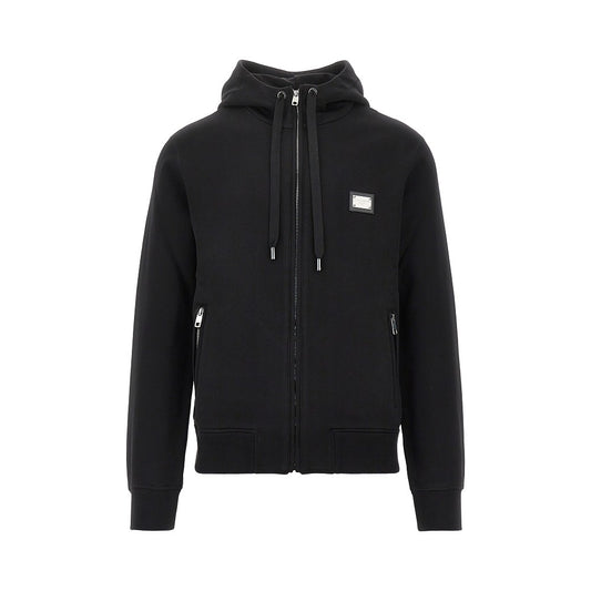 DOLCE&GABBANA Full-zip hoodie with logo plate