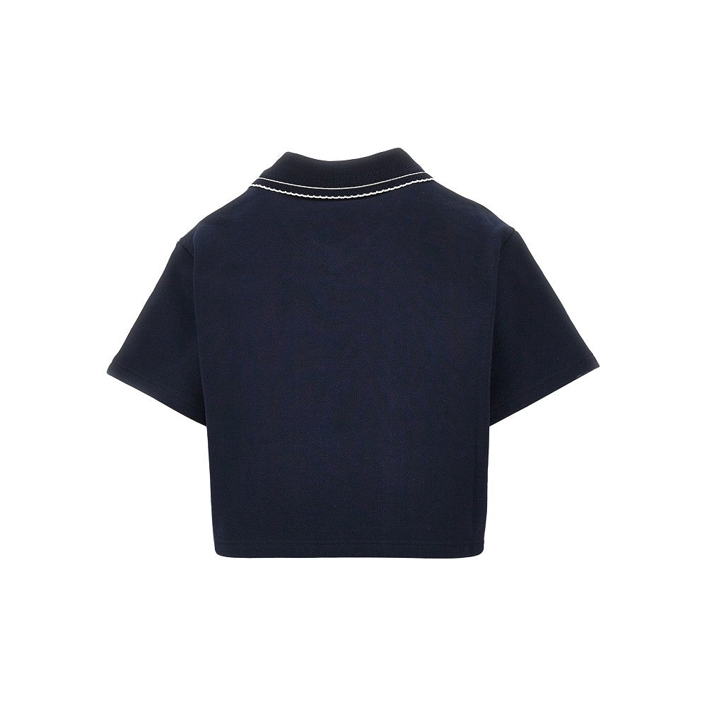 MIU MIU Short-sleeved cropped sweatshirt with collar