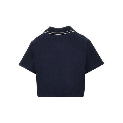 MIU MIU Short-sleeved cropped sweatshirt with collar