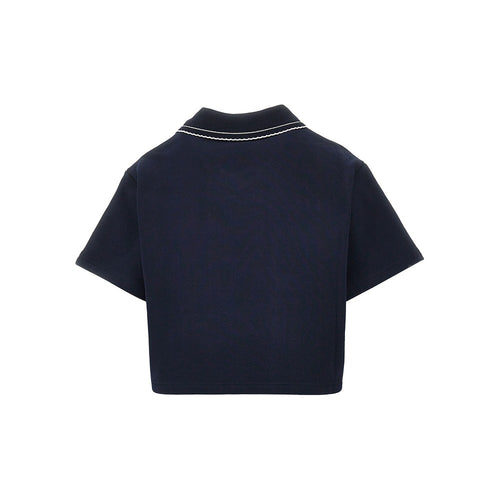 MIU MIU Short-sleeved cropped sweatshirt with collar
