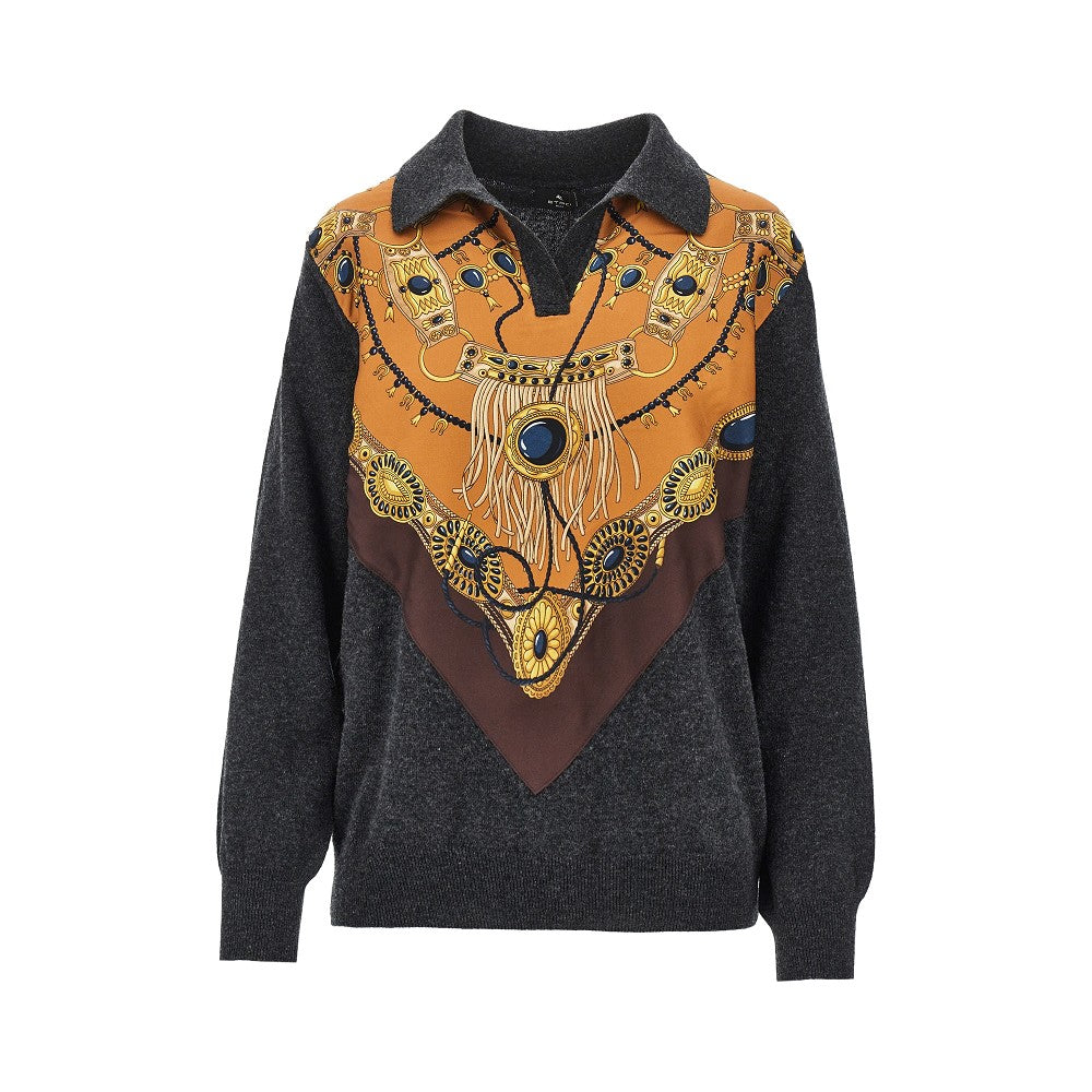 Etro Wool sweater with printed silk intarsia