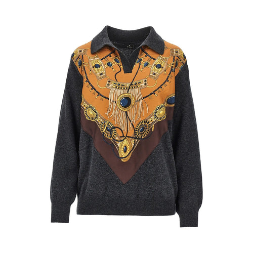 Etro Wool sweater with printed silk intarsia