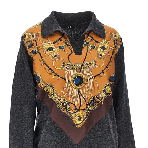 Etro Wool sweater with printed silk intarsia