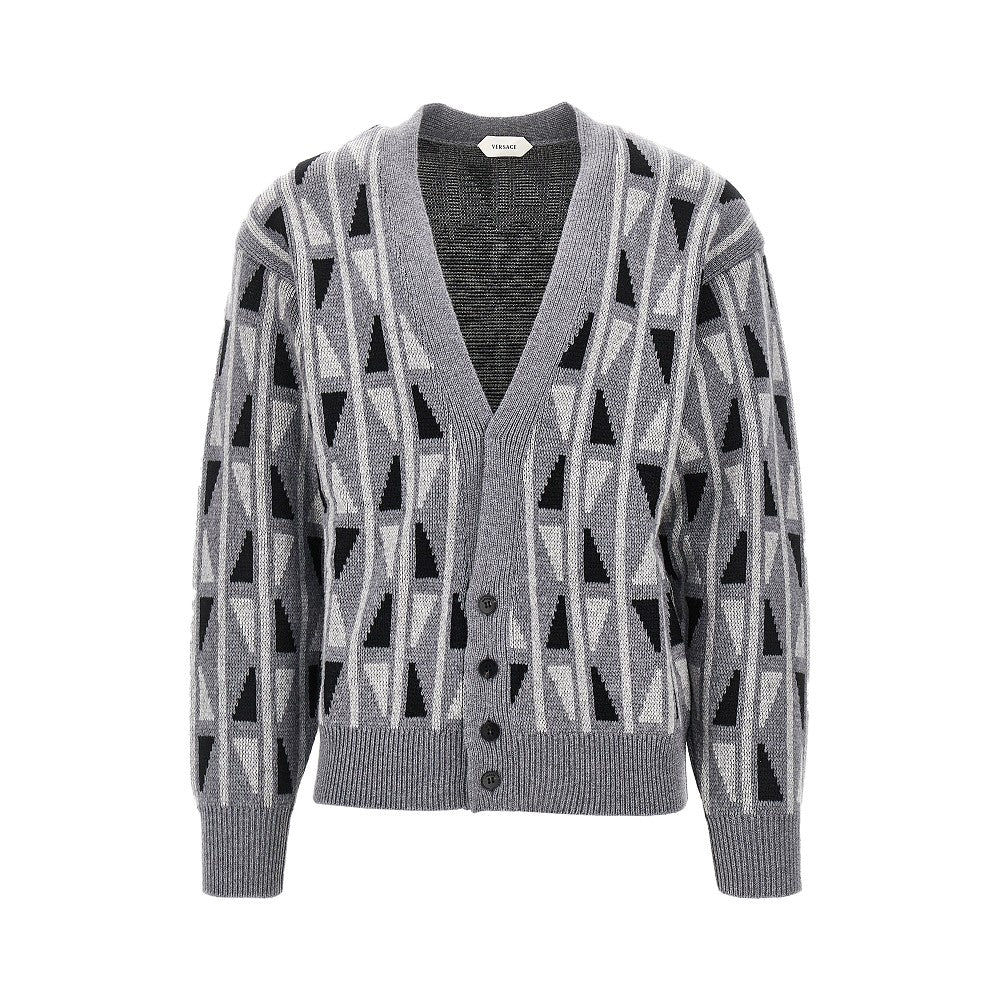 VERSACE Jacquard wool and cashmere cardigan