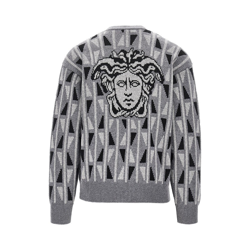 VERSACE Jacquard wool and cashmere cardigan