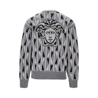 VERSACE Jacquard wool and cashmere cardigan