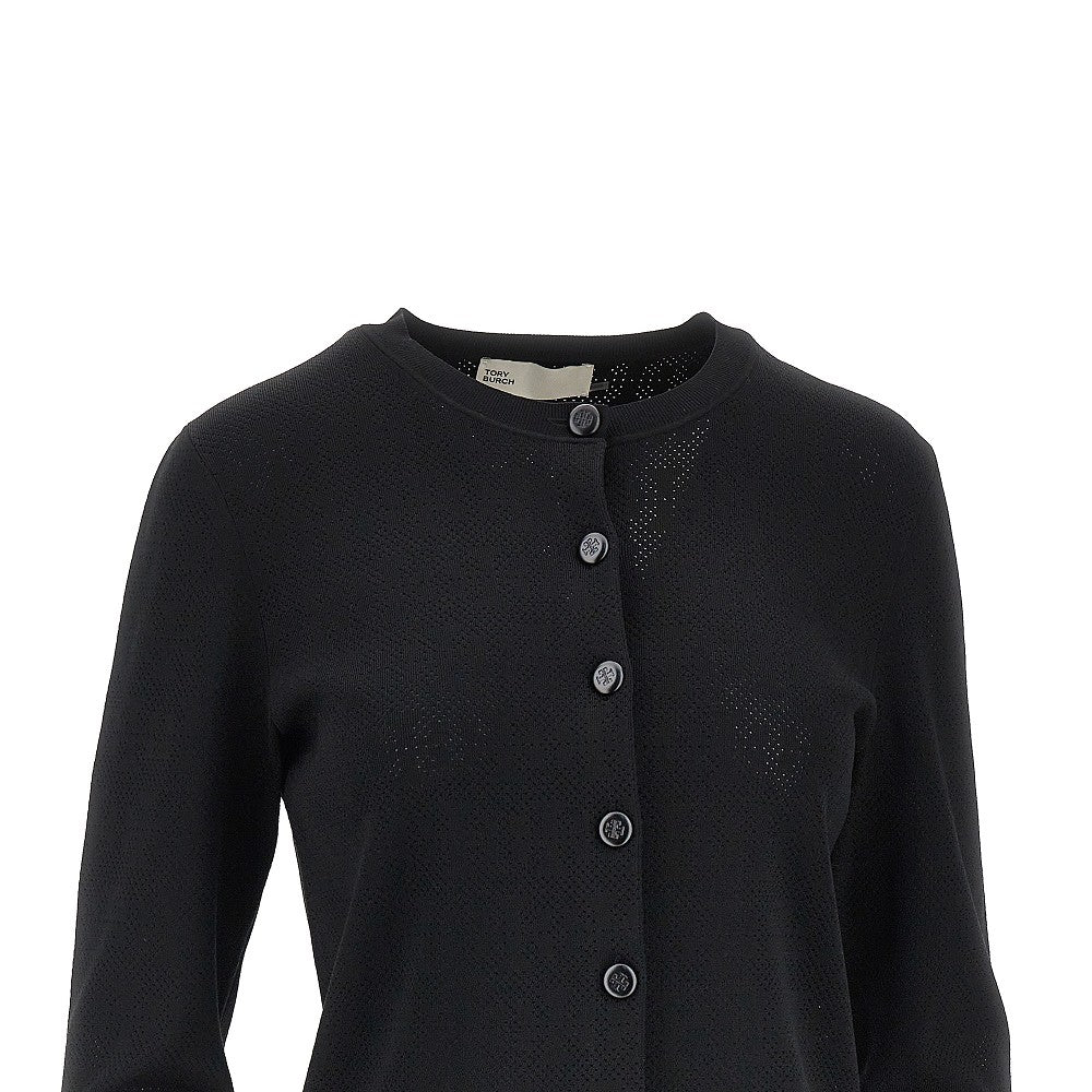 TORY BURCH T Monogram pointelle knit cardigan