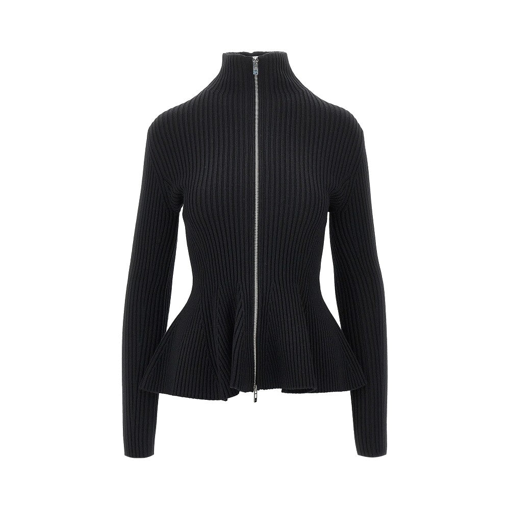 ALAIA Ribbed wool Peplum cardigan