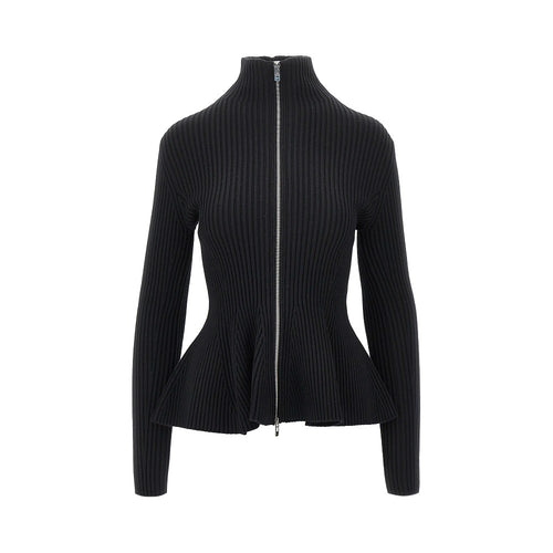 ALAIA Ribbed wool Peplum cardigan