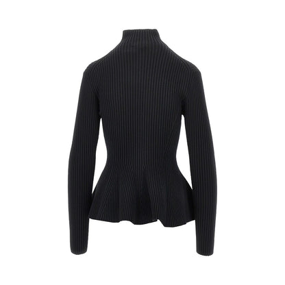 ALAIA Ribbed wool Peplum cardigan