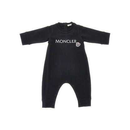 MONCLER Stretch cotton long romper suit with logo