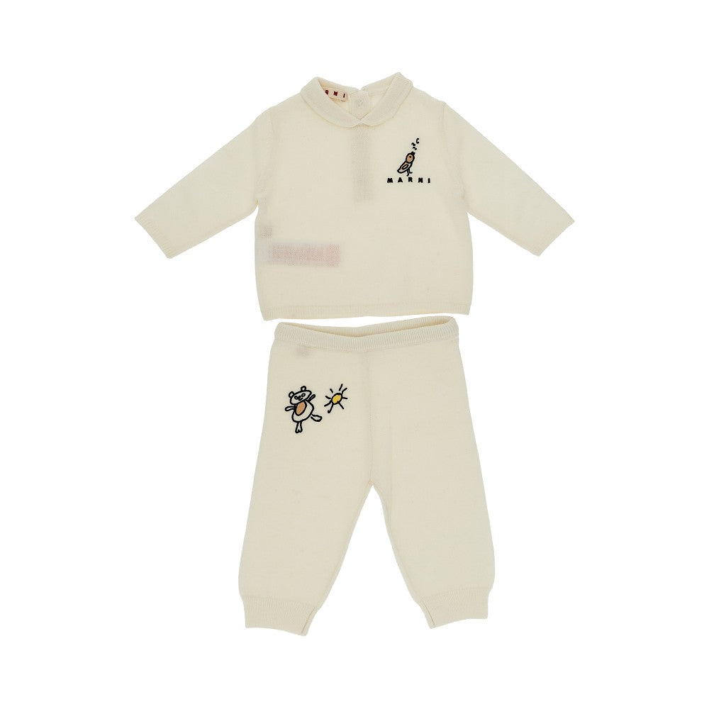 MARNI Embroidered wool-blend two-piece set
