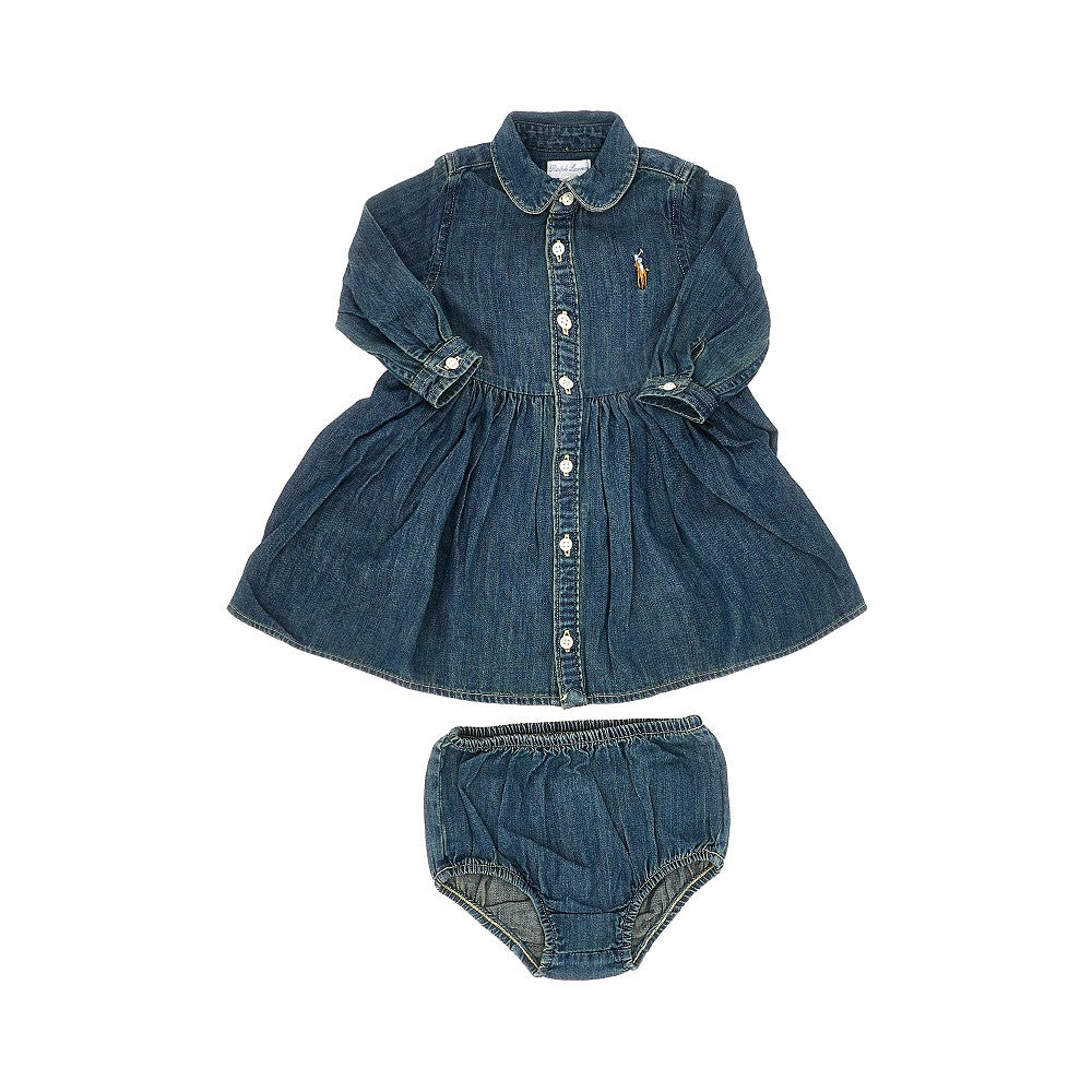 RALPH LAUREN Denim mini dress with logo embroidery
