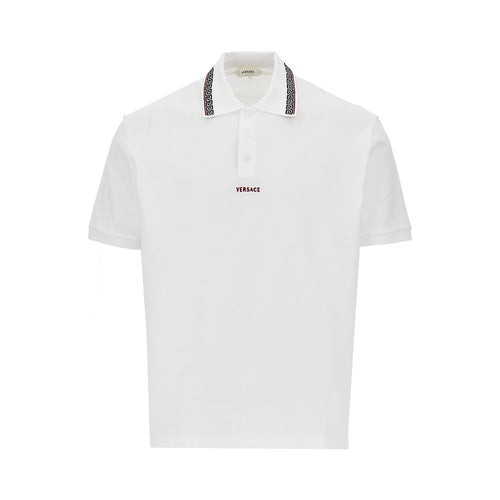 VERSACE Cotton polo shirt with Greca motif