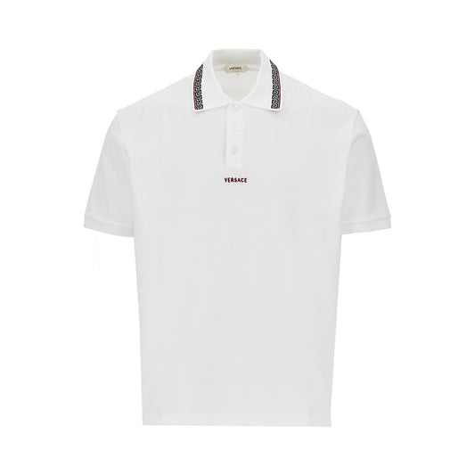 VERSACE Cotton polo shirt with Greca motif