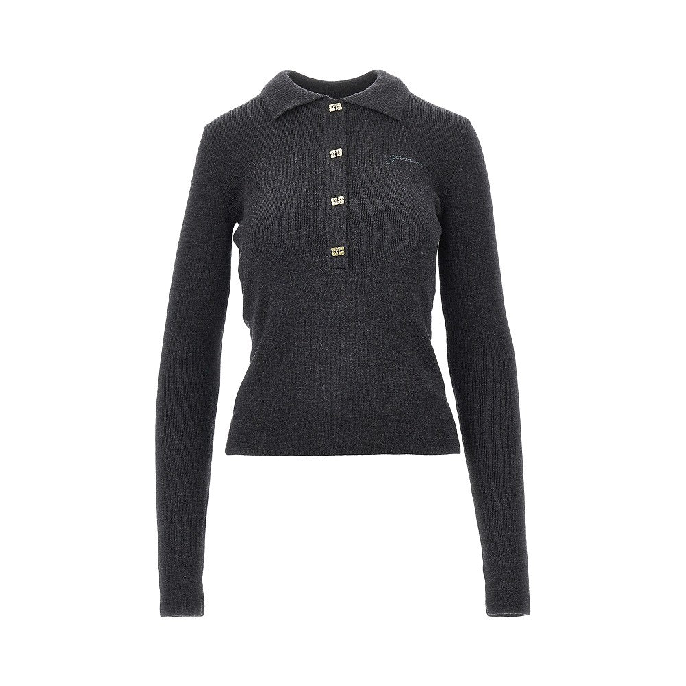 Ganni Butterfly buttons knitted polo shirt
