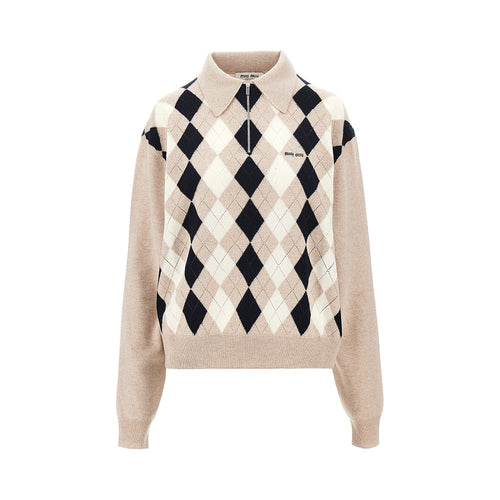 MIU MIU Argyle cashmere polo sweater