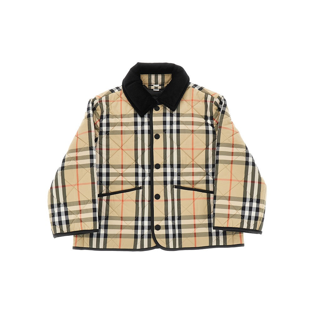 BURBERRY Check quilted jacket with corduroy collar