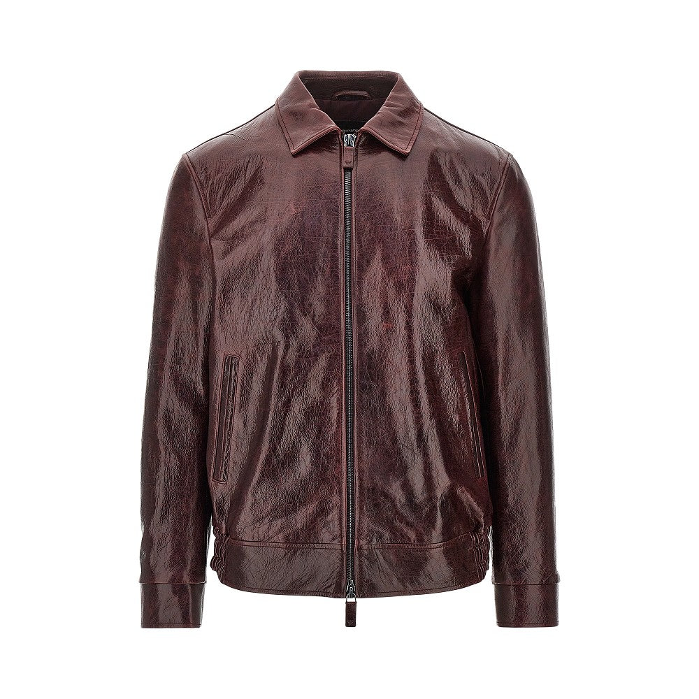 EMPORIO ARMANI Leather jacket with wrinkled effect