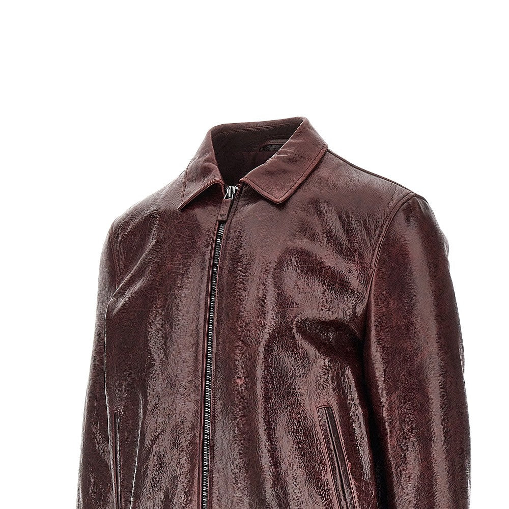 EMPORIO ARMANI Leather jacket with wrinkled effect