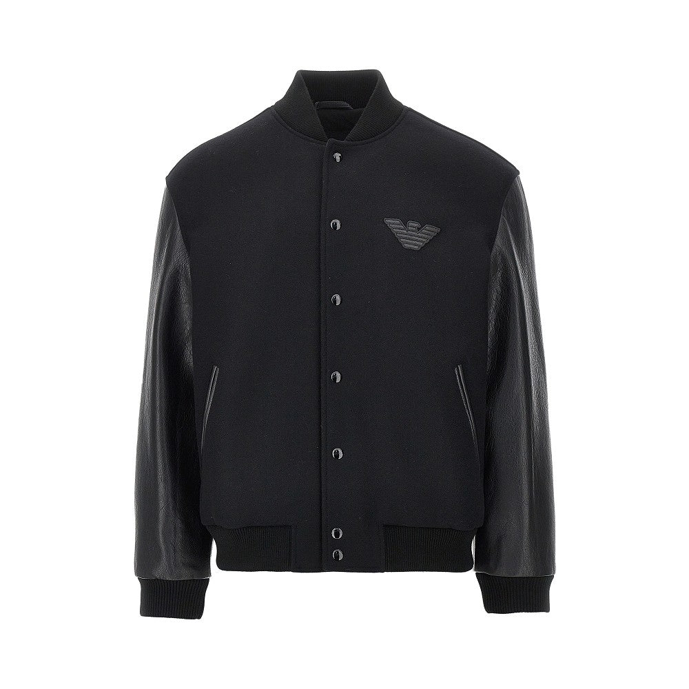 Emporio Armani Wool bomber jacket with leather sleeves