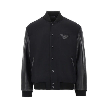 Emporio Armani Wool bomber jacket with leather sleeves