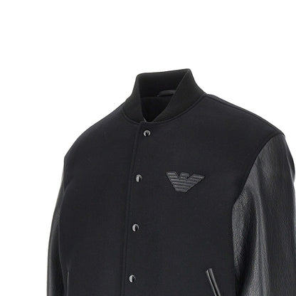 Emporio Armani Wool bomber jacket with leather sleeves