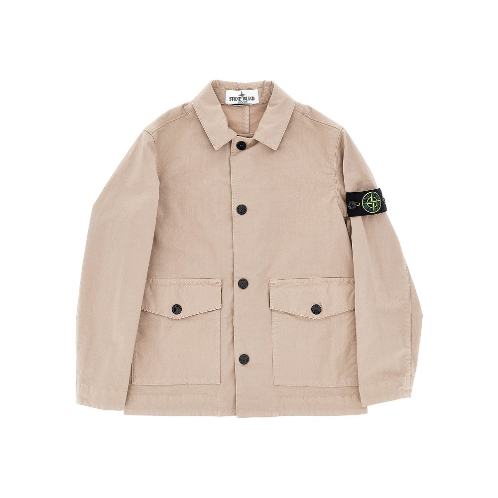 STONE ISLAND Stretch cotton shirt jacket with logo badge
