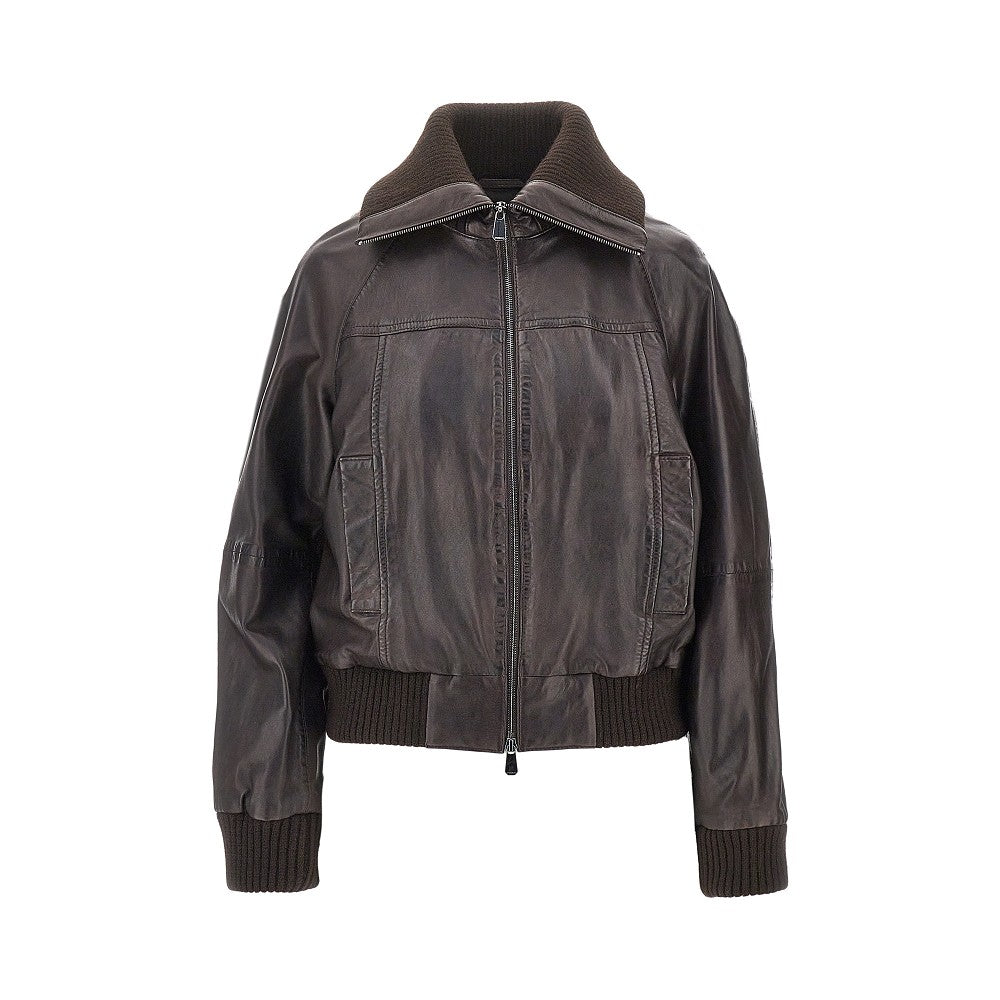 PINKO Washed leather bomber jacket