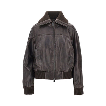 PINKO Washed leather bomber jacket