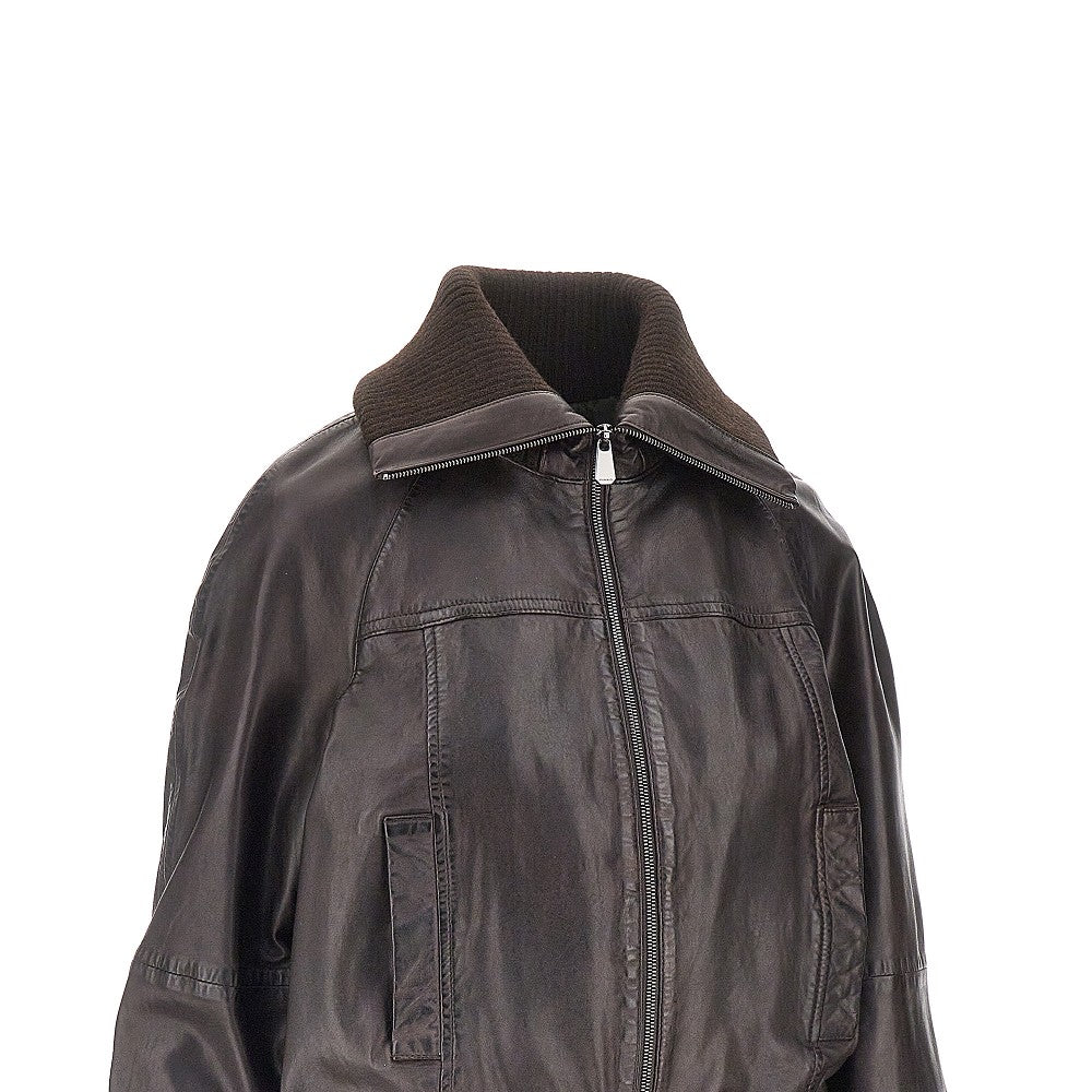 PINKO Washed leather bomber jacket