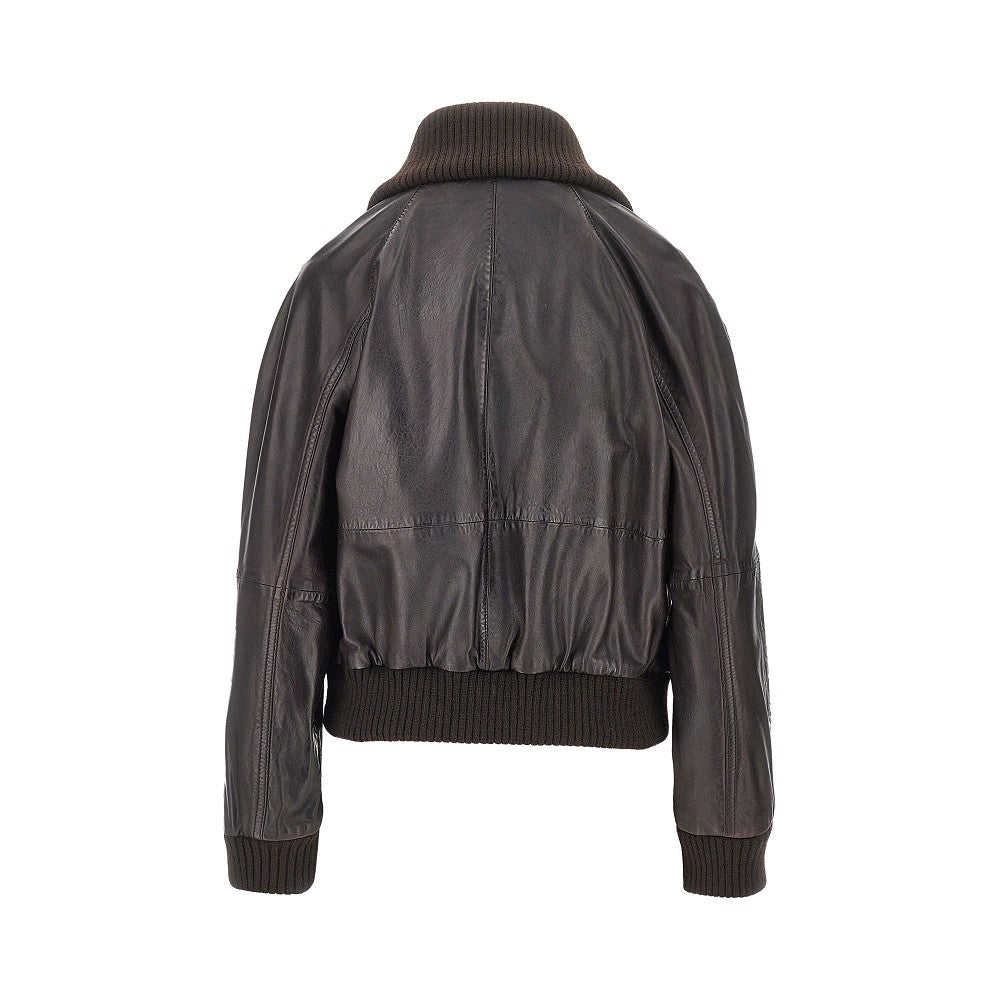 PINKO Washed leather bomber jacket