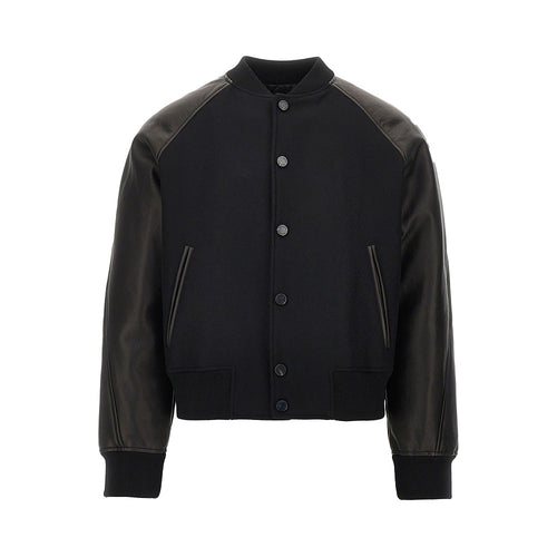GIVENCHY Wool and leather bomber with logo patch