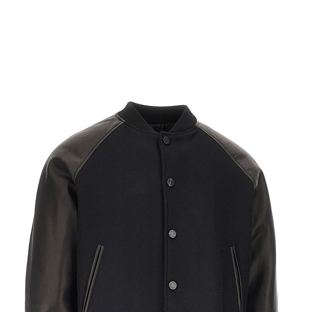 GIVENCHY Wool and leather bomber with logo patch