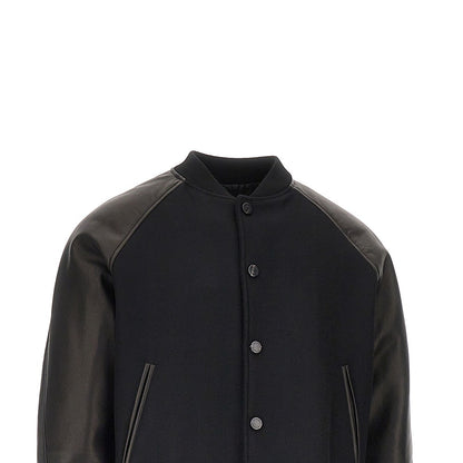 GIVENCHY Wool and leather bomber with logo patch