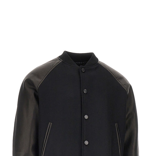 GIVENCHY Wool and leather bomber with logo patch