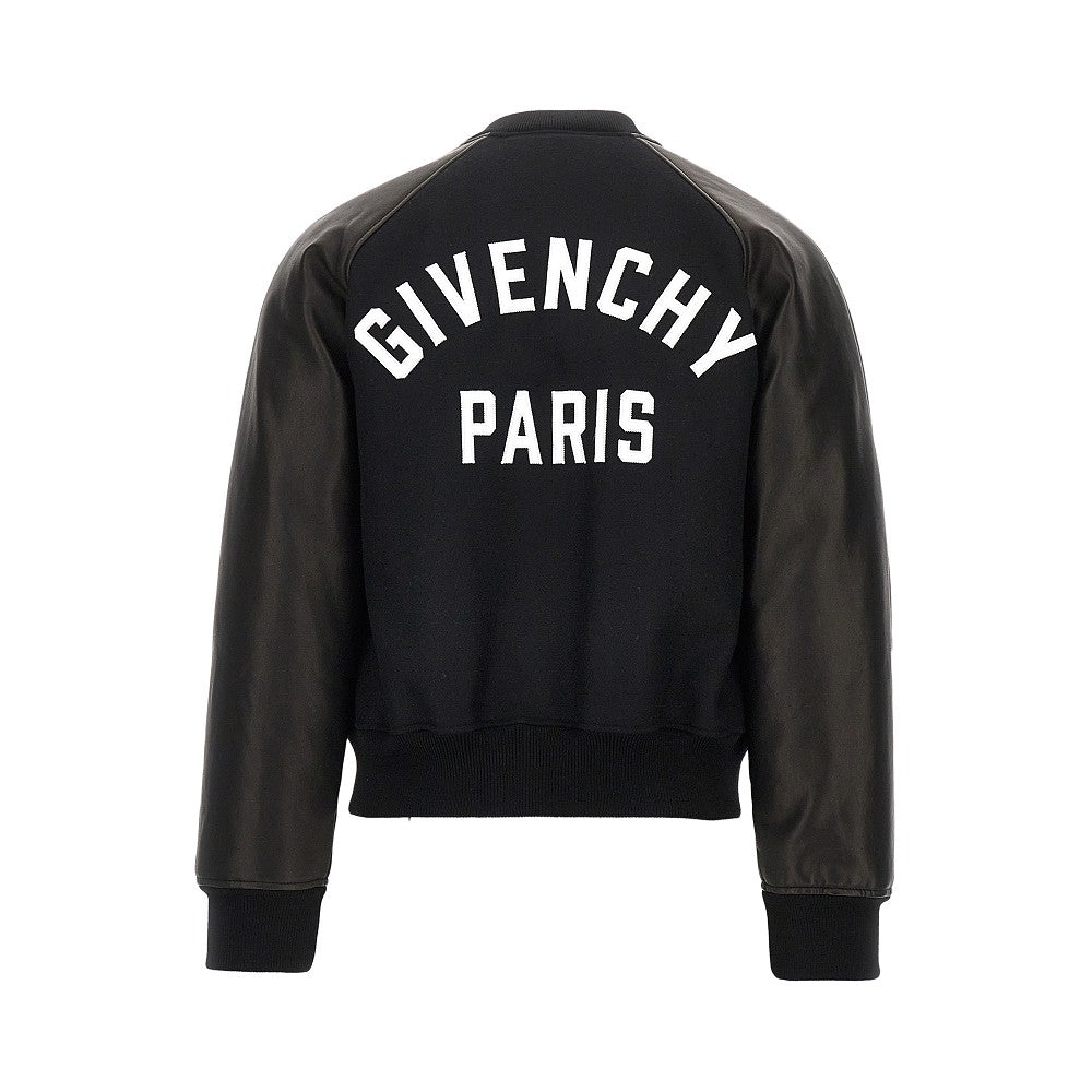 GIVENCHY Wool and leather bomber with logo patch