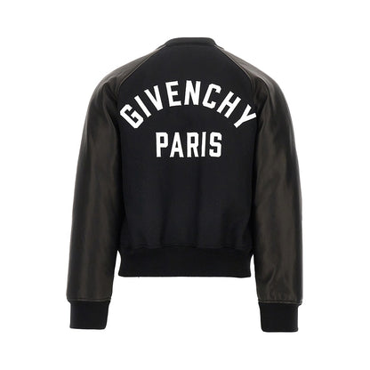 GIVENCHY Wool and leather bomber with logo patch