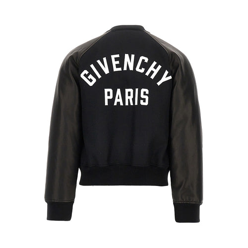 GIVENCHY Wool and leather bomber with logo patch