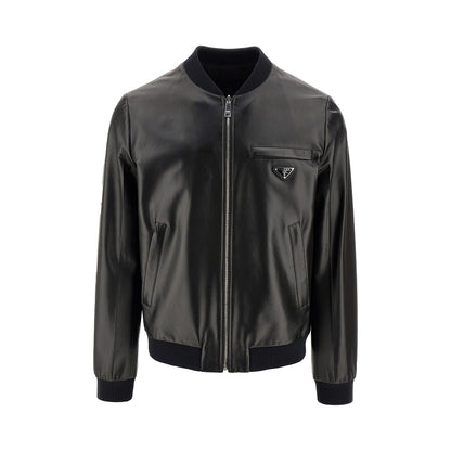 PRADA Re-Nylon and leather reversible bomber