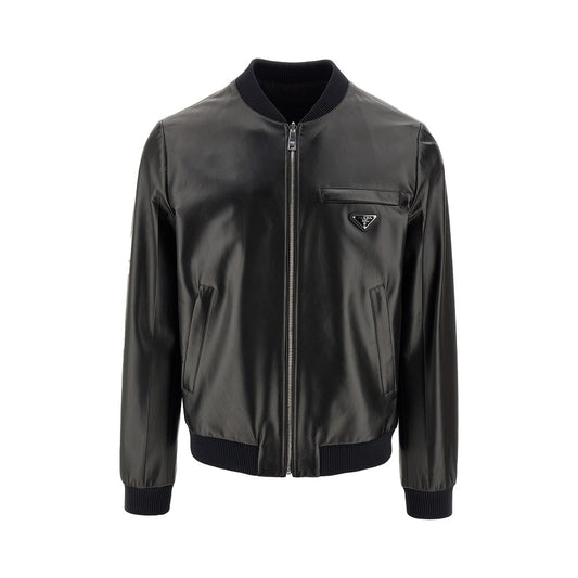 PRADA Re-Nylon and leather reversible bomber