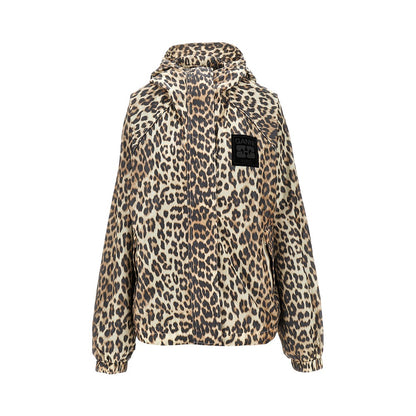 Ganni Leopard-print nylon hooded blouson jacket