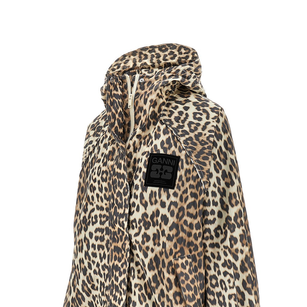 Ganni Leopard-print nylon hooded blouson jacket