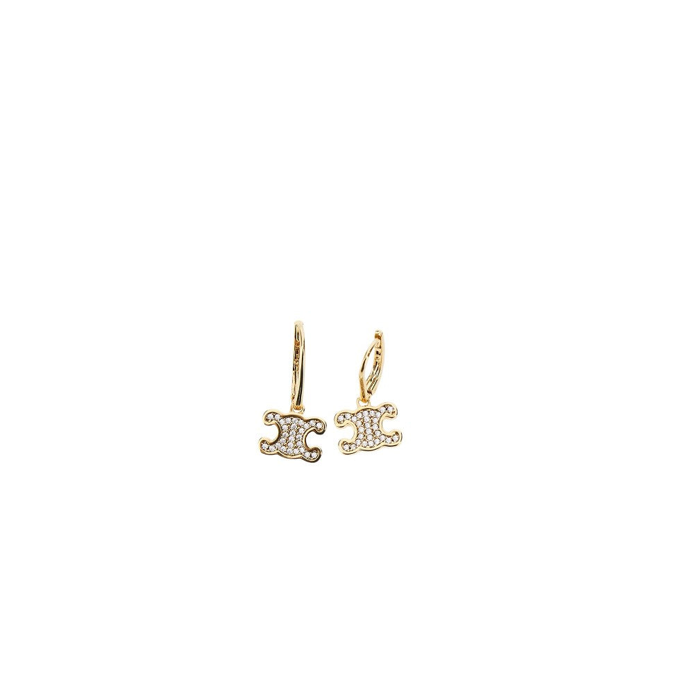 CELINE Gold-finished brass Strass Triomphe earrings