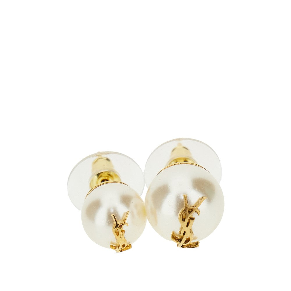 Saint Laurent Asymmetrical pearls earrings with logo