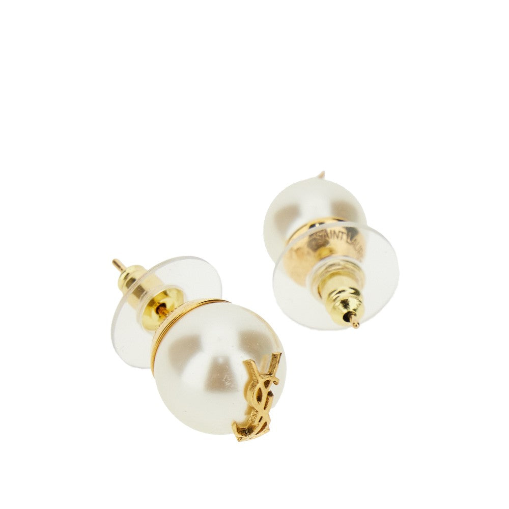 Saint Laurent Asymmetrical pearls earrings with logo