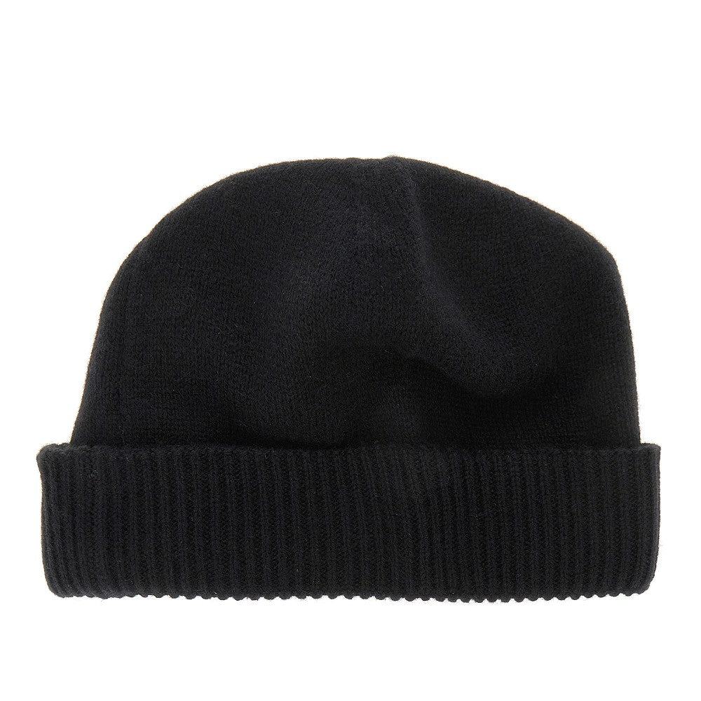 EMPORIO ARMANI Cashmere beanie hat with leather logo patch