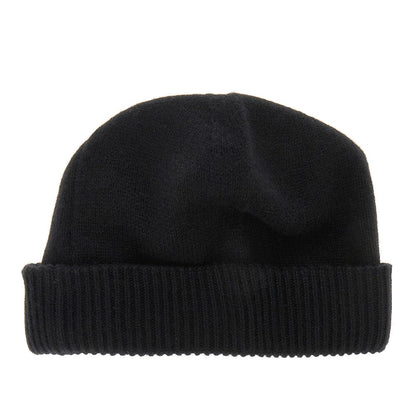 EMPORIO ARMANI Cashmere beanie hat with leather logo patch