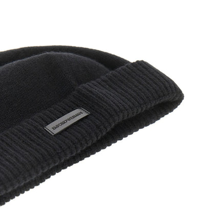 EMPORIO ARMANI Cashmere beanie hat with leather logo patch