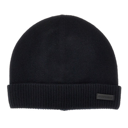 EMPORIO ARMANI Cashmere beanie hat with leather logo patch